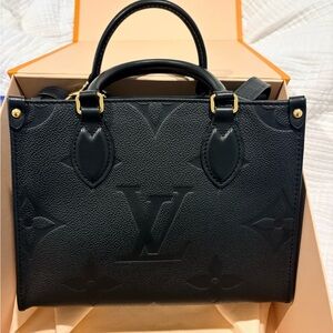 NEW Louis Vuitton OnTheGo BB Black Monogram Embossed Top-Handle Satchel